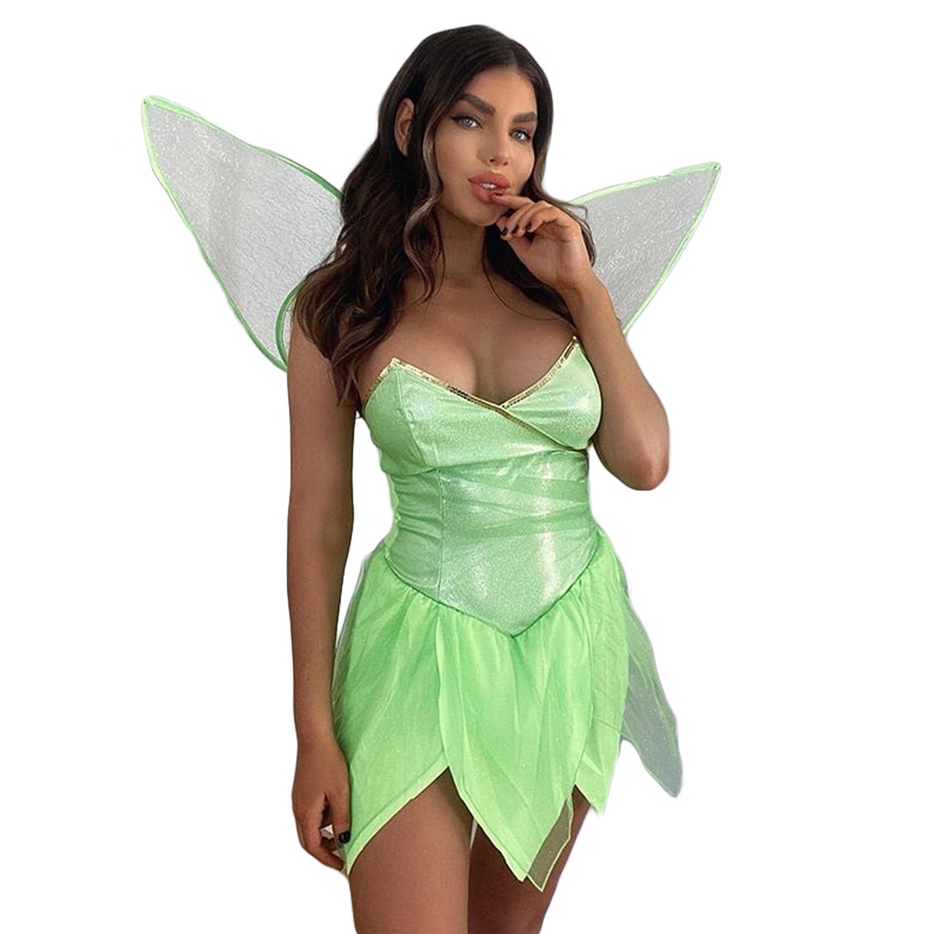 Áo Đầm Ống Ngắn Hóa Trang Nàng Tiên Rừng Gợi Cảm Màu Trơn Đính Cánh Cho Nữ Dịp Halloween Năm 2022