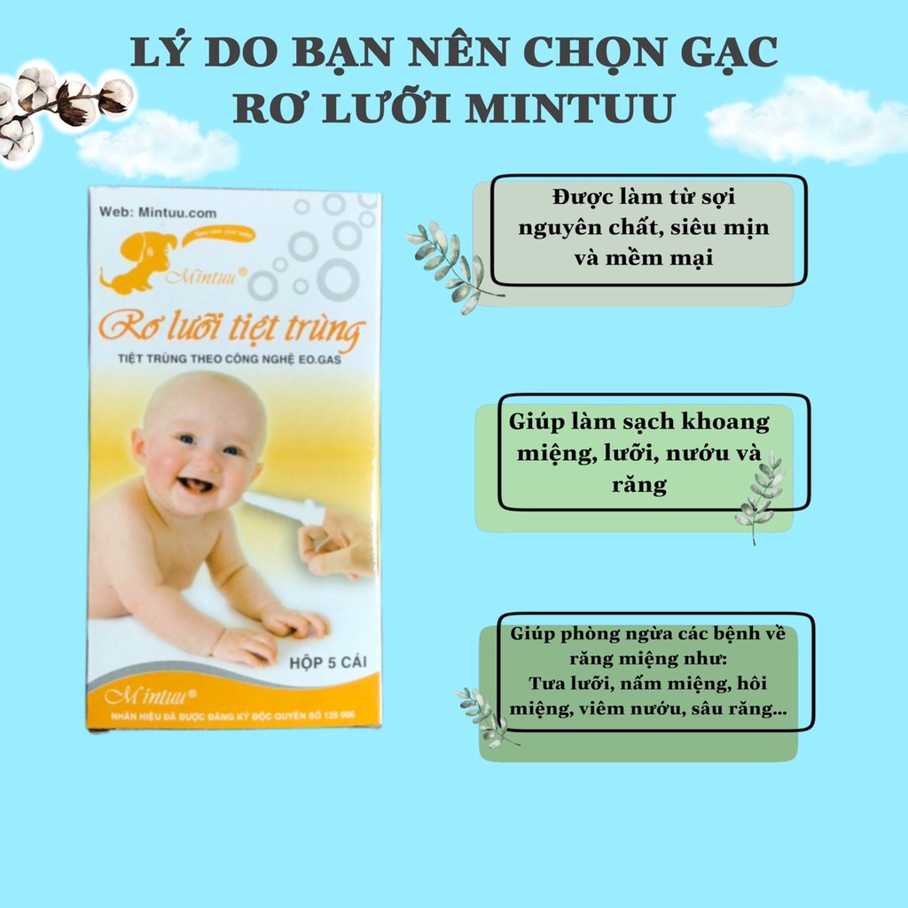 Rơ lưỡi cho bé, gạc rơ lưỡi thương hiệu MINTUU (hộp 5 chiếc) nnn