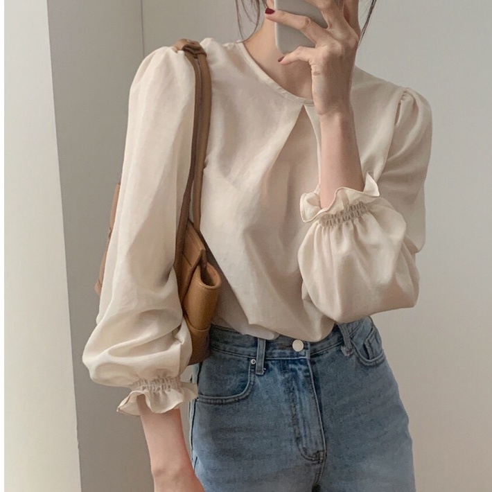 Áo Sơ Mi Tay Phồng Dài Phong Cách Hàn Quốc Mới