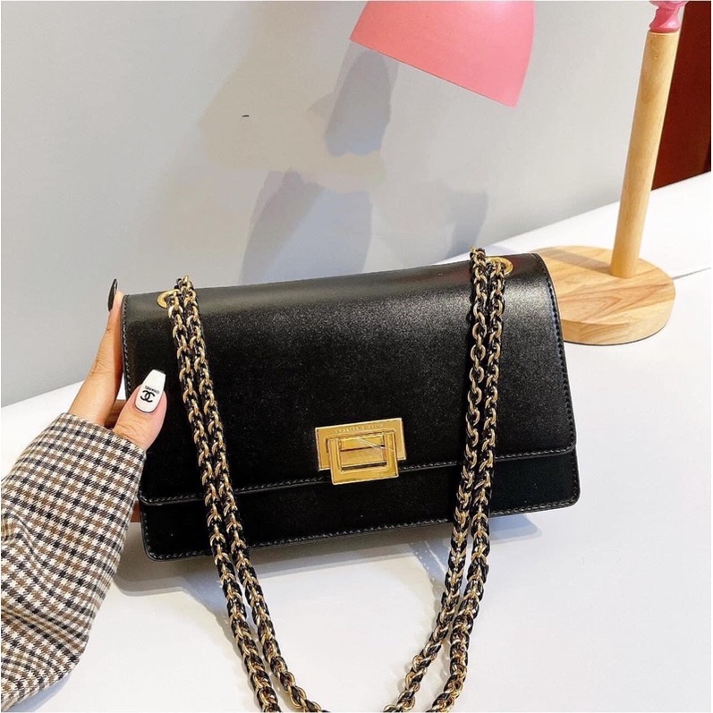 Túi khoá gập size 22cm quai xích phối da