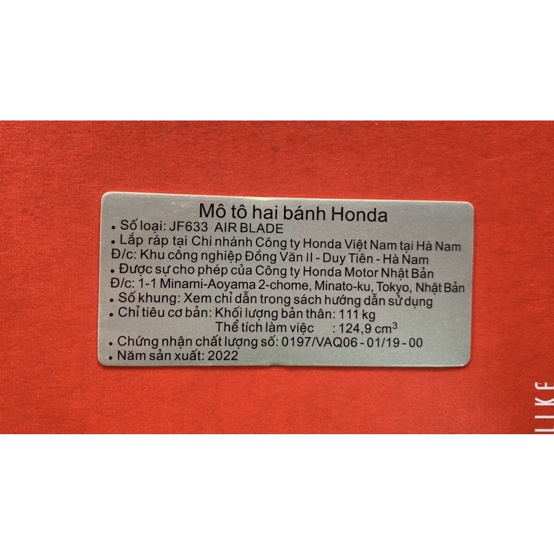 Tem năm sản xuất 2022 các đời xe honda  và yamaha.. Tem zin chuẩn hãng nhà máy