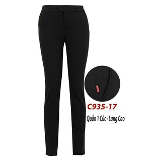 Quần Tây Thái Hòa lưng cao 1 nút màu đen vải co giãn