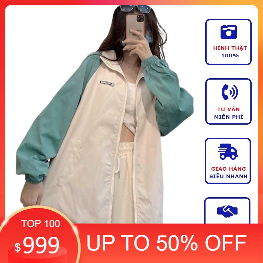 Áo Khoác Dù Nữ 2 Lớp Form Unisex Cổ Trụ Phối 2 Tông Màu Cá Tính Thời Trang Mùa Hè Chống Nắng, Chống Gió Siêu Đẹp