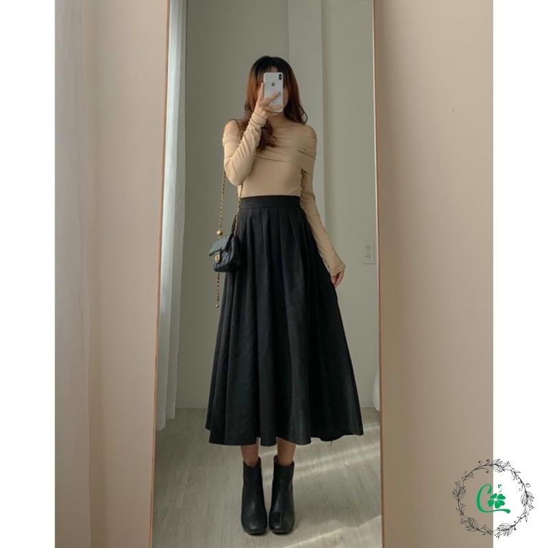 Chân váy dài xếp ly chất kaki 2 da CV06 COCOSTORE