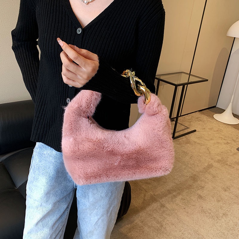 Túi Xách Đeo Vai Phủ Bông Acrylic Cỡ Lớn Phối Dây Xích Thời Trang 2022 Dễ Thương Dành Cho Nữ