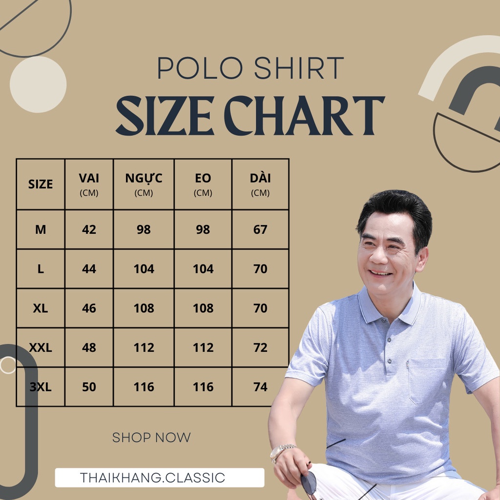 Áo thun nam trung niên Thái Khang loại áo polo cho bố vải cotton tự dệt form classic ATHUN16