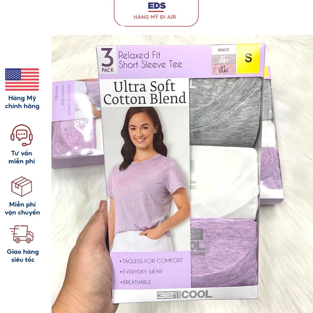 Set 3 áo thun nữ tay ngắn cổ tròn 32 độ Degree Cool chất liệu thun co giãn thoáng và thấm hút cực tốt - EDS Hàng Mỹ