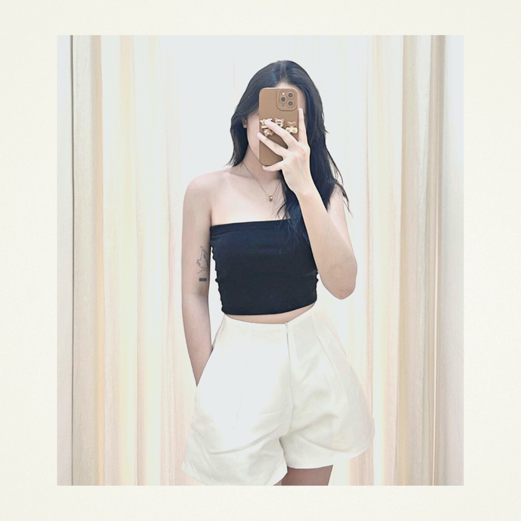 YU CHERRY | Áo ống / quây có mút ngực đệm trong, dáng croptop không xù lông YU's Strapless YA438