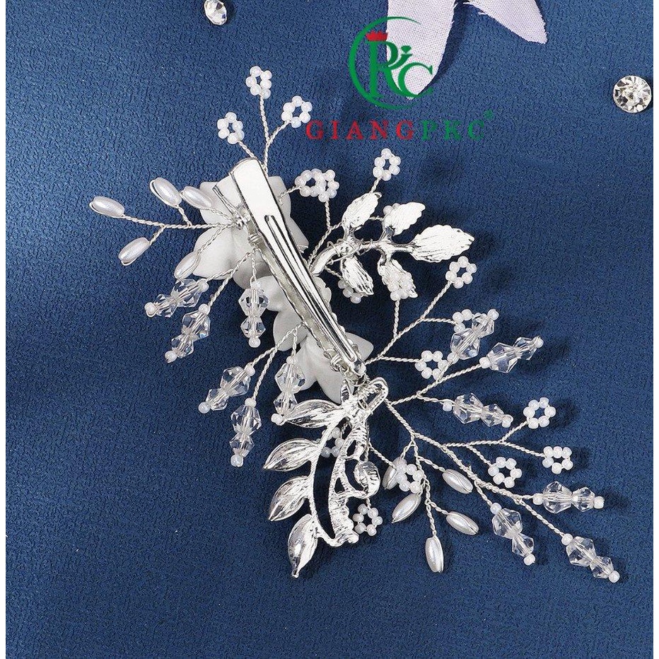 Cài tóc cô dâu một bên hoa silicon đính pha lê đá đơn giản 2023 Giangpkc  Phụ kiện cưới Giang