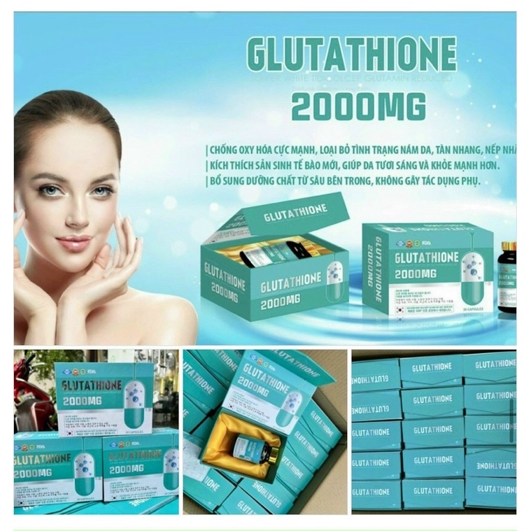 Viên uống Glutathione 2000mg giúp trắng da đẹp da giảm nám ngăn ngừa lão hoá giúp phụ nữ trẻ trung xinh đẹp chính hãng