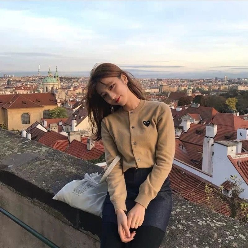 COZOK Áo Khoác Cardigan Dệt Kim Tay Dài Dáng Ngắn Thêu Họa Tiết Trái Tim Xinh Xắn Thời