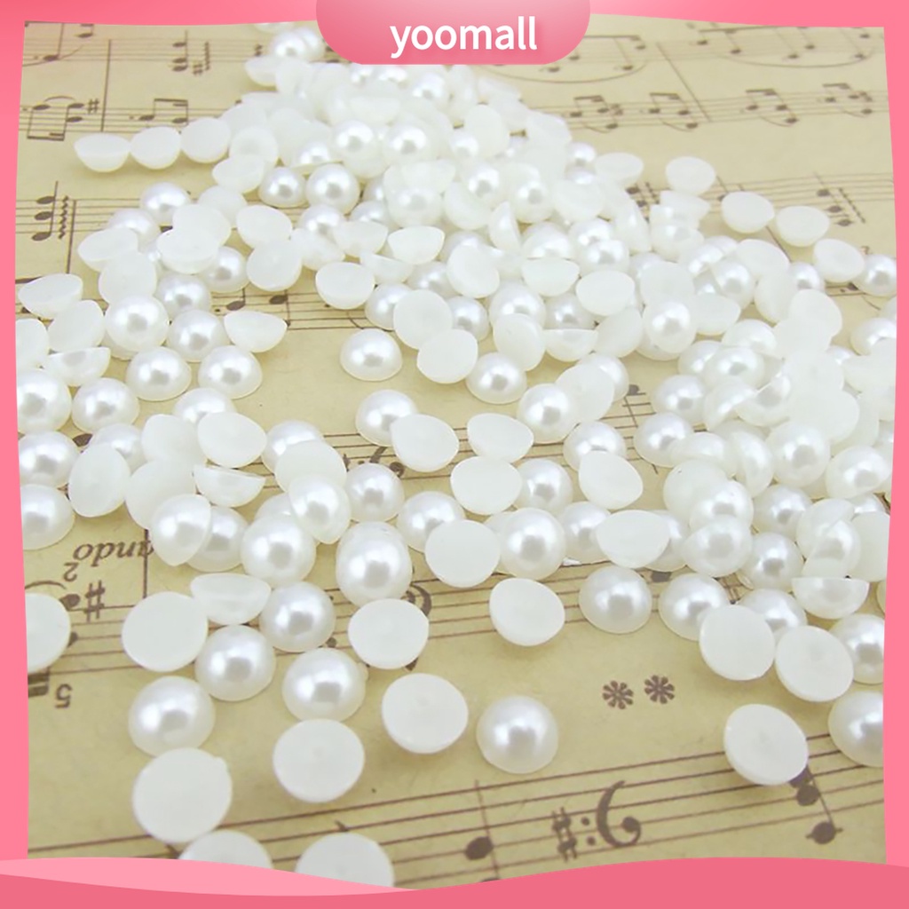 (Yoomall) Set 200 Hạt Ngọc Trai Giả Nửa Đầu Phẳng 6mm Màu Trắng Đính Trang Trí Móng Tay