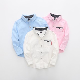 116:E4 Áo sơ mi bé trai dài tay túi ngực chất cotton