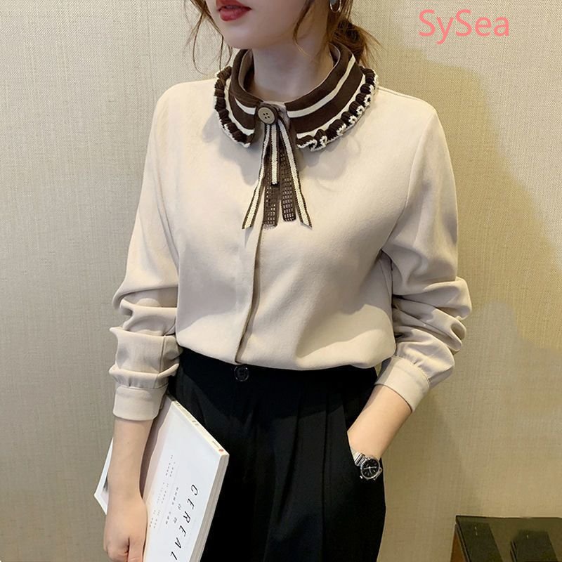 Áo Kiểu Vải Nhung Kẻ Cổ Điển Mùa Thu Kích Thước Lớn Cho Nữ