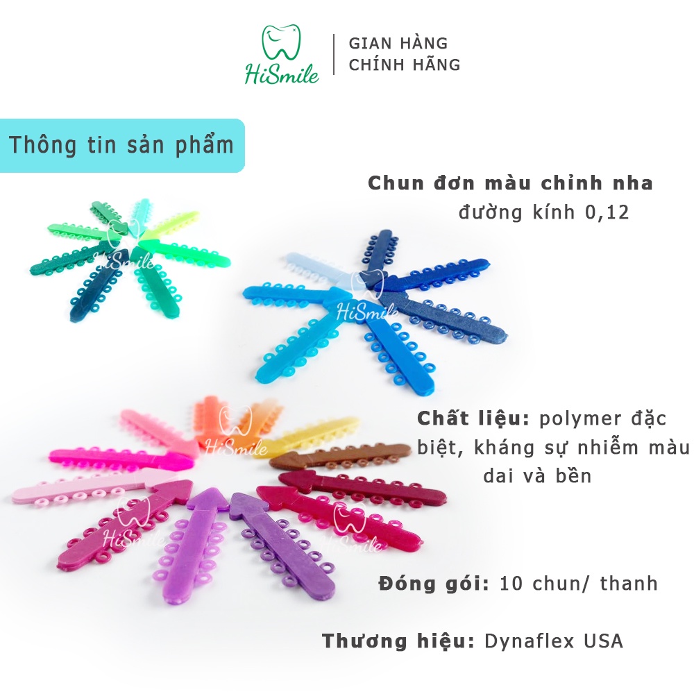 CHUN ĐƠN NIỀNG RĂNG Dynaflex nhiều màu, thun gắn mắc cài, chun đơn gắn mắc cài, chun niềng răng