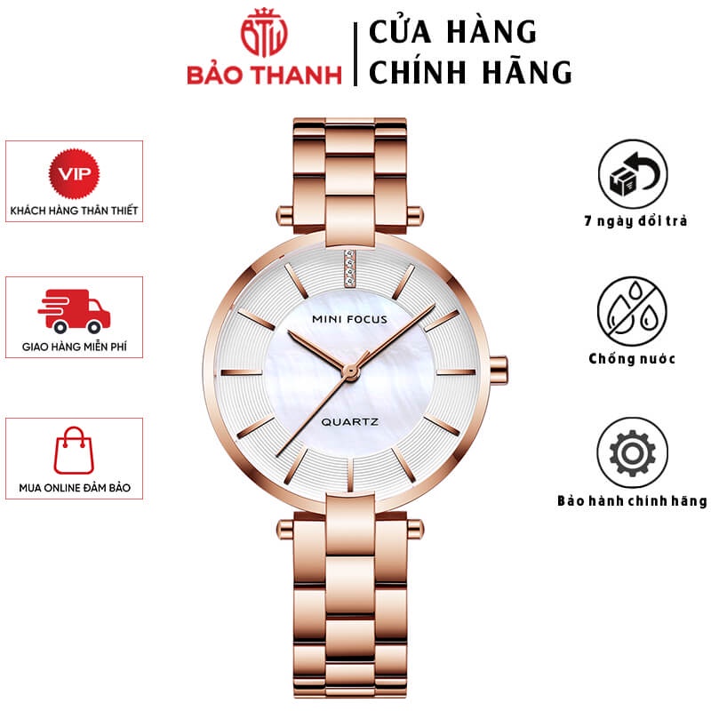 Đồng Hồ Nữ MINI FOCUS MF11-1 Chính Hãng Full Box Chống Nước 30m Kính Mineral Dây Thép Thời Trang Giá Rẻ (Máy Pin)