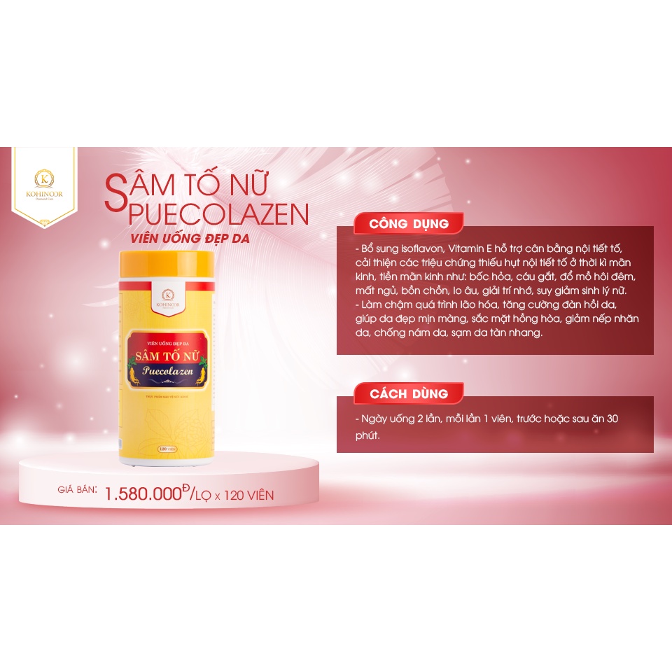 [Chính Hãng] Viên uống đẹp da Sâm Tố Nữ Puecolazen Kohinoor 120 viên