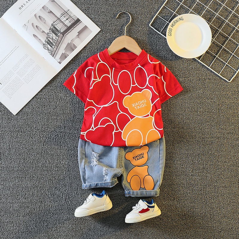 Set Đồ Thể Thao 2 Món Gồm Áo Thun + Quần Ngắn In Hình Gấu Toàn Diện + Túi Thời Trang Mùa Hè Cho Bé Sơ Sinh 0-5 Tuổi