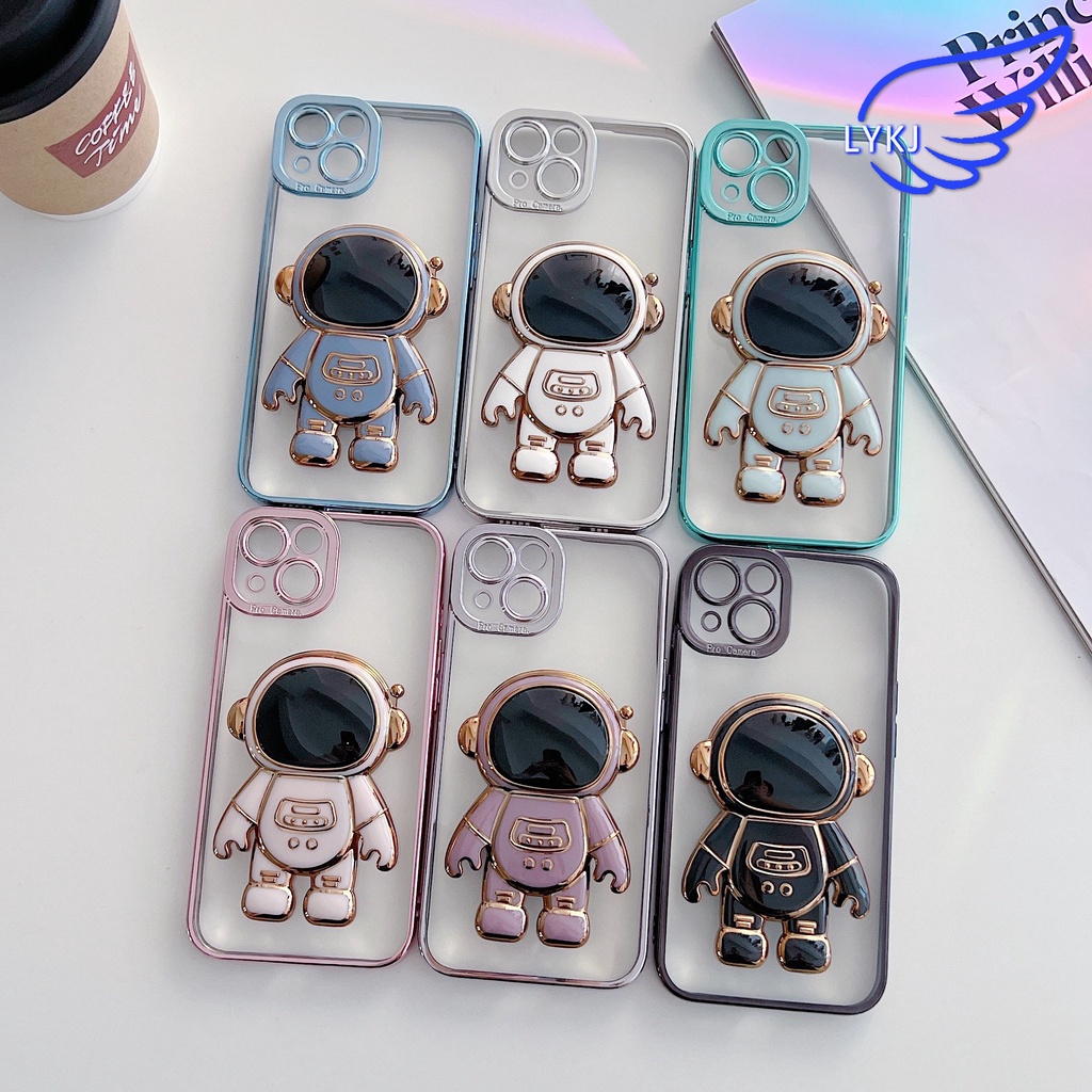Ốp Điện Thoại tpu Mềm Trong Suốt Mạ Điện Chống Rơi Chống Nước Có Giá Đỡ Phi Hành Gia Cho iPhone 13 12pro 11 pro max 12 13pro