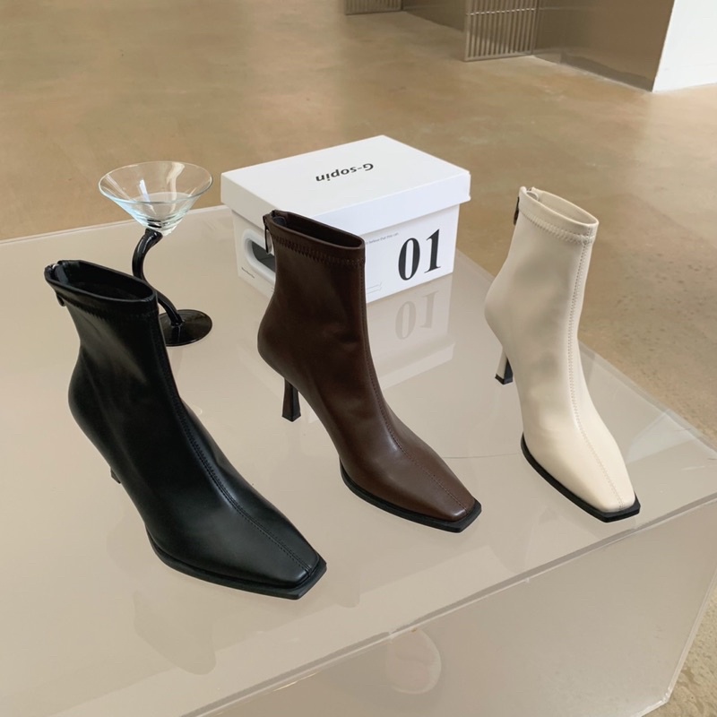 giày bốt da cao gót nhọn 7cm boots thời trang nữ