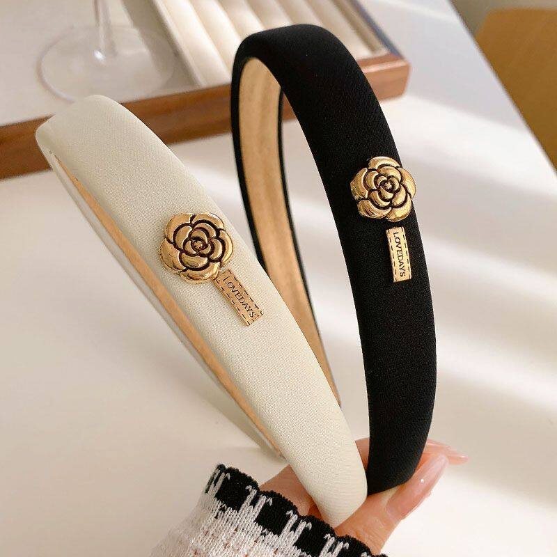 Băng Đô Cài Tóc Xốp Đính Hoa Trà Phong Cách Retro Thanh Lịch Dành Cho Nữ
