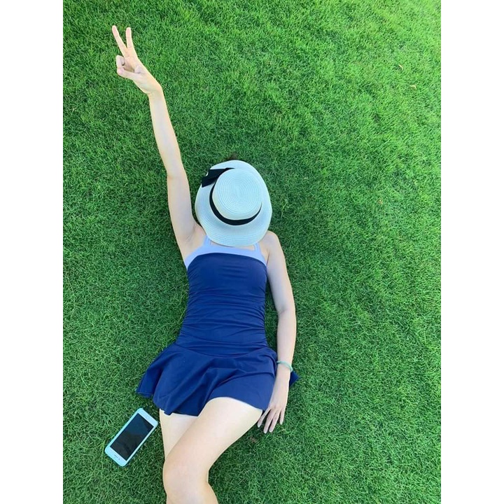 Bikini một mảnh đồ bơi nữ liền thân váy xòe dây cột phối màu MARINA005