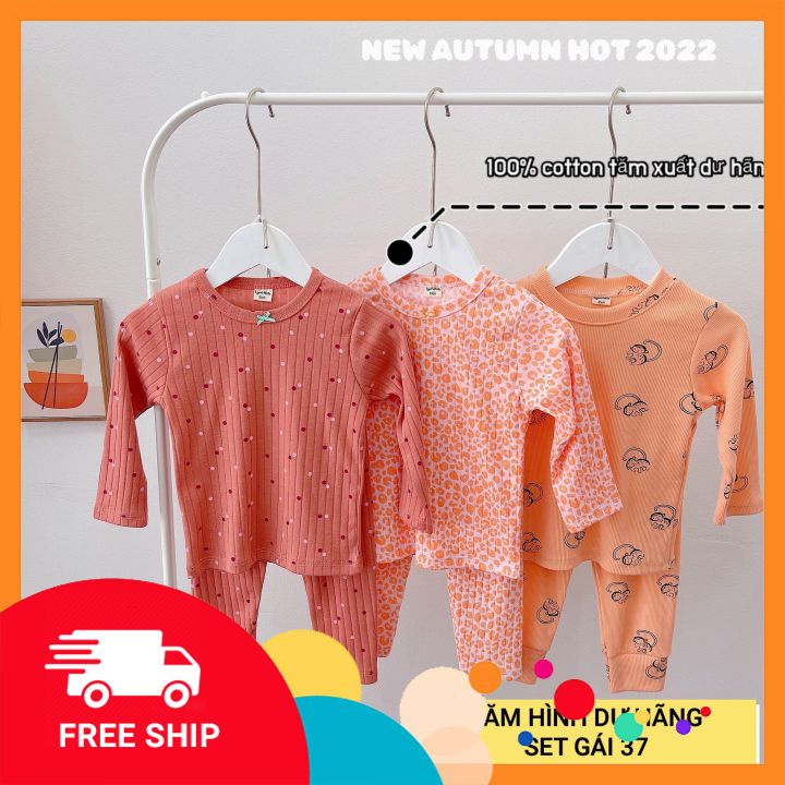 Set 3 bộ thu đông dài tay bé trai bé gái chất liệu thun tăm size từ 8-20kg