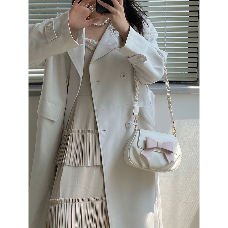 Túi Xách Đeo Vai Hình Tròn Cỡ Nhỏ Mềm Mại Đính Nơ Thời Trang Cho Nữ