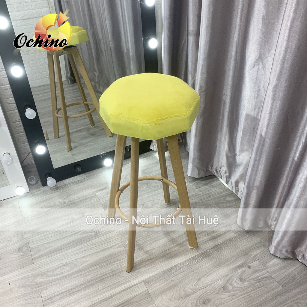Ghế Bar, Ghế Chụp Hình Xoay 360 Độ Bọc Nỉ Cao Cấp Chân Sắt Sơn Giả Gỗ  Mẫu 8 Cạnh Sang Chảnh (Hàng Sẵn)