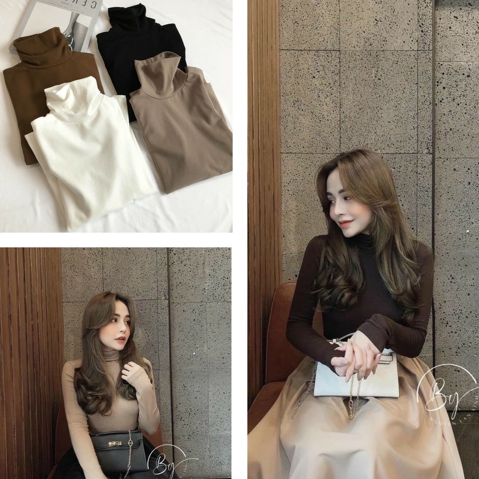 Áo Thun Dài Tay Cổ Lọ Nữ  CAROLL FREESHIP  - Áo thun trơn dáng ôm 4 màu ĐEN, NÂU, BE,TRẮNG SIÊU HOT ❤️