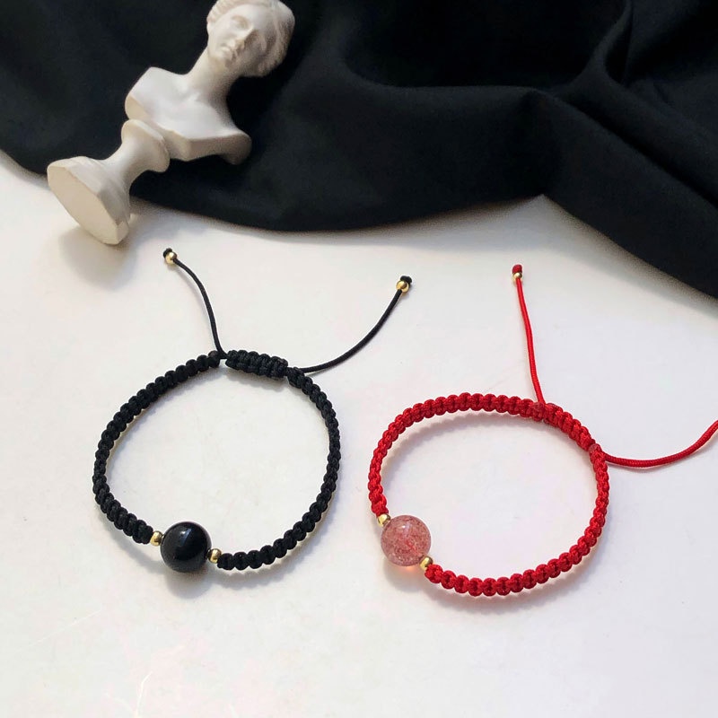 Vòng Tay Chuỗi Hạt Đá Obsidian Màu Đỏ / Đen Thời Trang Cho Cặp Đôi