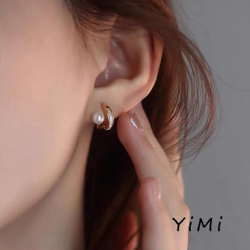 Bông tai mạ bạc 925 đính ngọc trai đơn giản thời trang phong cách Hàn Quốc