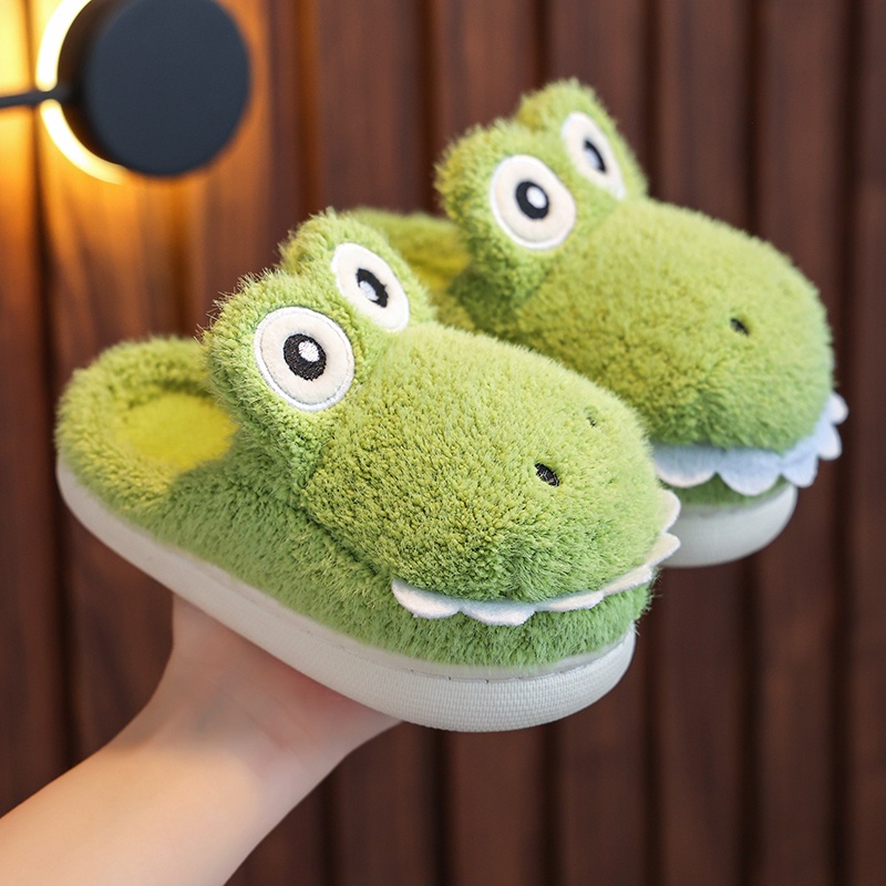 Giày Thể Thao Cotton Bít Mũi In Hình Cá Mập Hoạt Hình Bảo Vệ Nửa Chân Cho Bé Trai Gái 1 Tahun Kasut