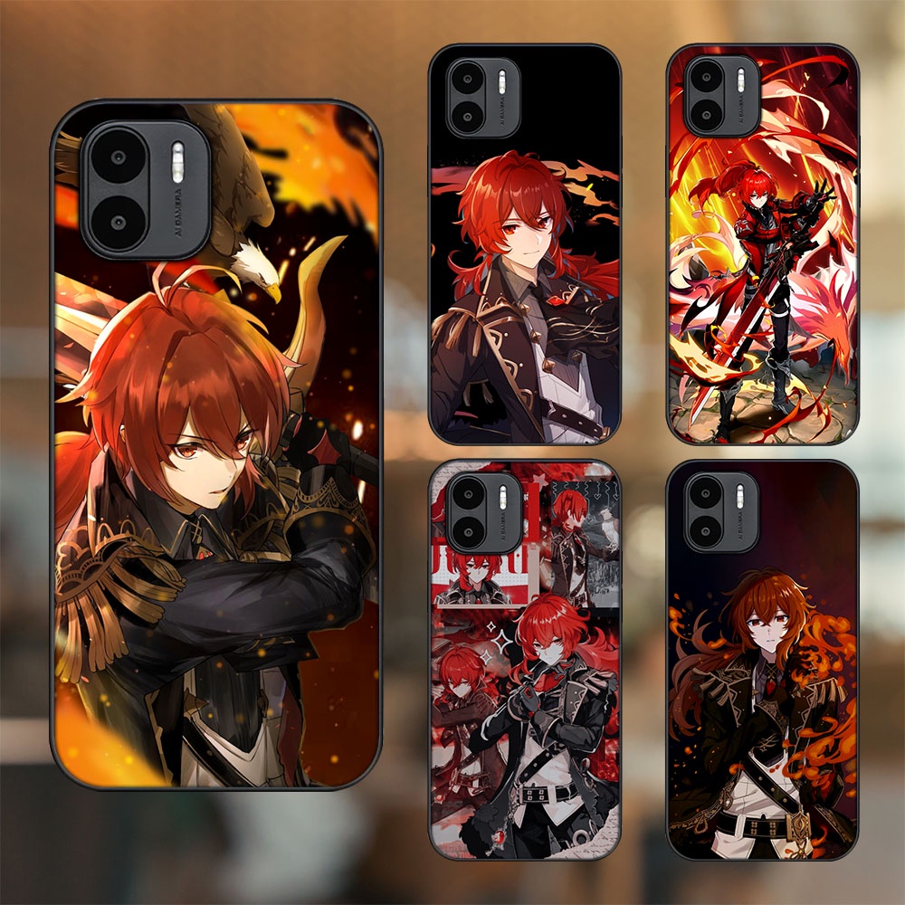 Ốp lưng Xiaomi Redmi A1 viền đen in hình Diluc Genshin Impact