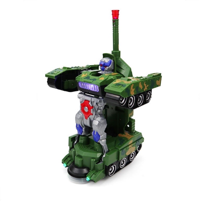 Đồ Chơi Trẻ Em Xe Tăng Biến Hình Robot Tự Động Có Đèn Và Nhạc