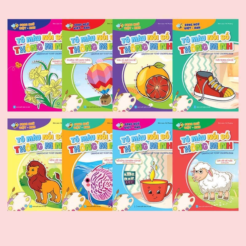 Sách - Bộ Tô Màu Nối Số Thông Minh Song Ngữ Anh - Việt (Túi 8 Cuốn)