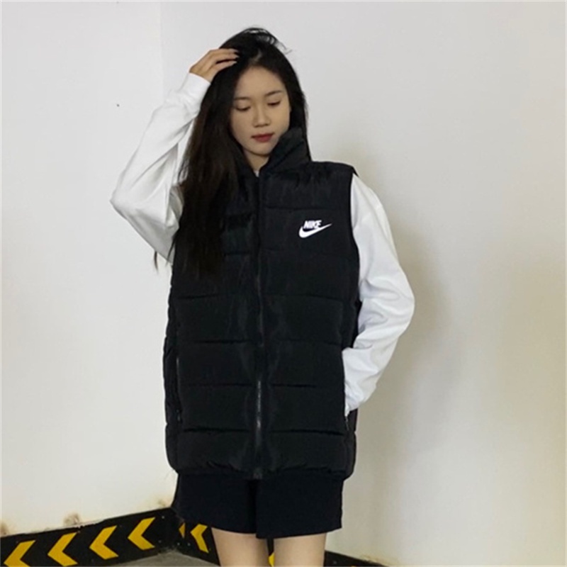 Áo Khoác Phao Cotton Dáng Rộng In Chữ Phối Khóa Kéo Plus Size M-XL Cho Cặp Đôi