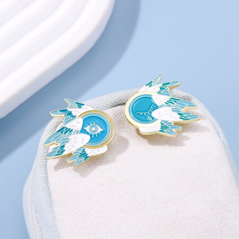 Ghim Cài Áo Hình Đôi Cánh Mắt Quỷ Tráng Men Màu Xanh Dương Nghệ Thuật Sáng Tạo Thích Hợp Làm Quà Tặ