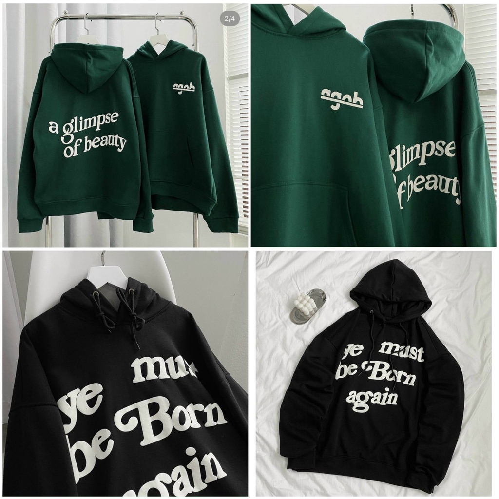 Áo Hoodie In Chữ YE MUST BE BORN AGAIN - AGOB - Khoác Nỉ Nam Nữ Có Nón Mũ Chống Nắng - Thu Đông