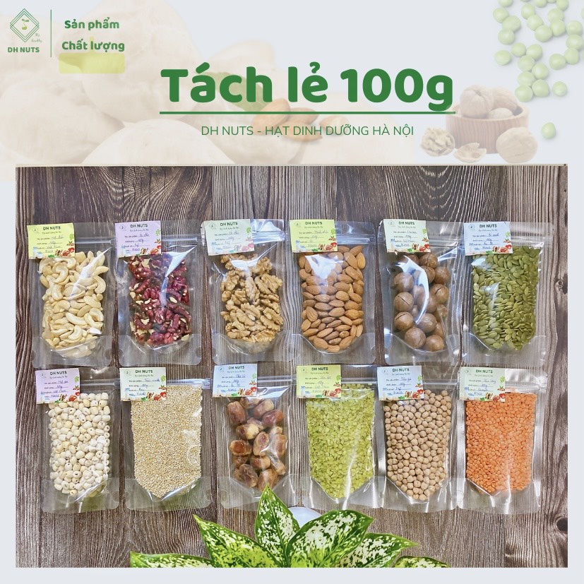 - Các loại hạt dinh dưỡng/nguyên liệu làm sữa hạt/hoa quả sấy (Hạnh nhân, hạt điều, óc chó, đậu gà,...