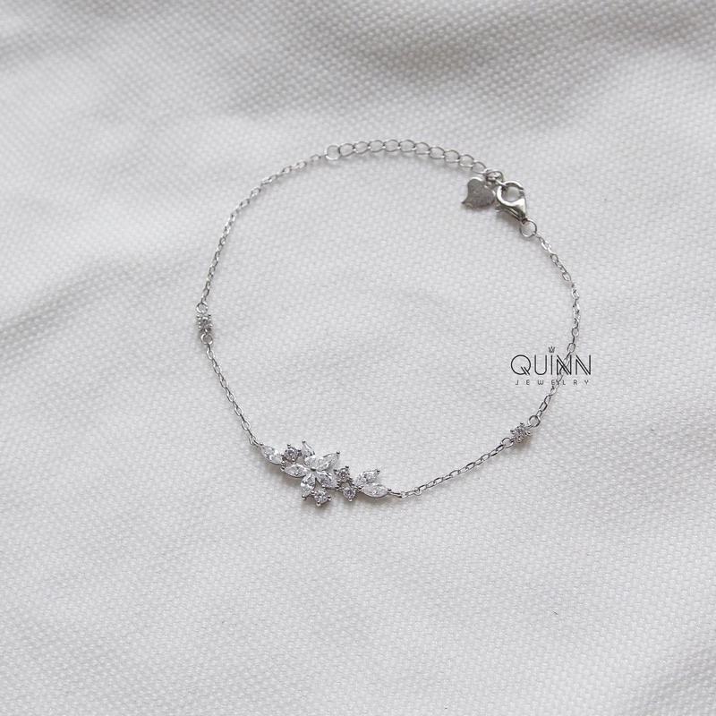 Lắc tay bạc nữ Amaryllis, lắc tay bạc 925 hoa đính đá Quinn Jewelry