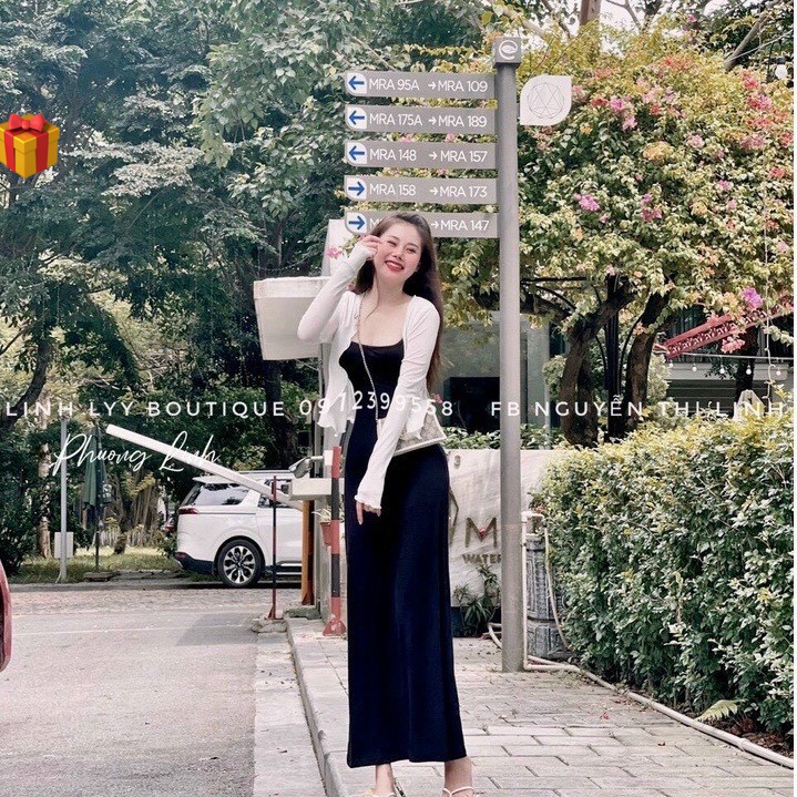 Sét đầm 2 dây dáng dài xòe trơn kèm áo khoác ngoài nhẹ cực hot , chất thun gân mềm mát