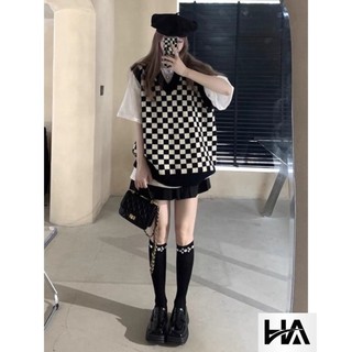 Áo gile len nữ ha207 ô vuông áo len nữ không tay gl01