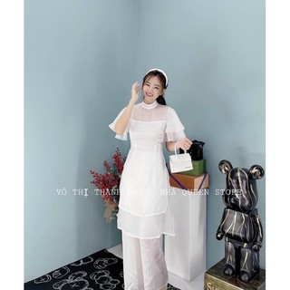 SET ÁO DÀI TRẮNG TAY TIÊN