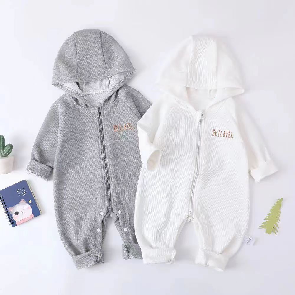 Áo Liền Quần Có Nón Tay Dài In Hình Gấu Hoạt Hình Phong Cách Hàn Quốc Chất Lượng Cao Thời Trang Xuân Thu Cho Bé Trai Và Bé Gái 0-24 Tháng Tuổi