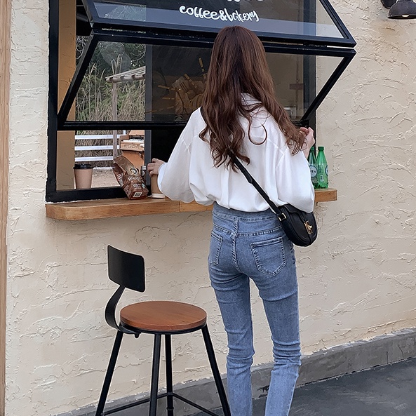 Áo sơ mi SUXI tay dài phồng dáng rộng màu sắc đơn giản thời trang cho nữ