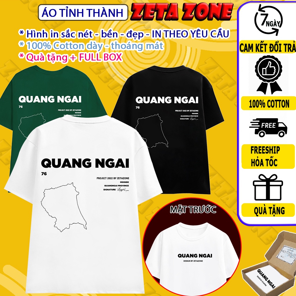 Áo 63 tỉnh thành áo thun QUÃNG NGÃI from rộng nam nữ unisex freesize tay lỡ 100% cotton cá tính streetwear Zeta