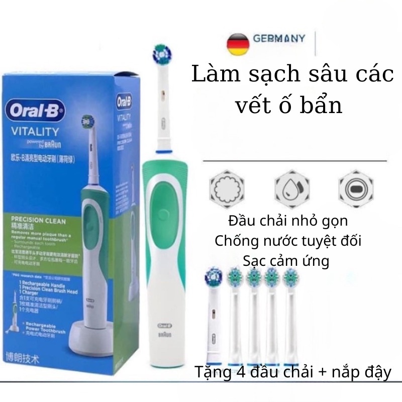 [Mua1tặng4] Bàn chải điện đánh răng Braun OralB, bàn chải Oral b D12 Vitality chính hãng làm sạch răng,hạn chế viêm nướu