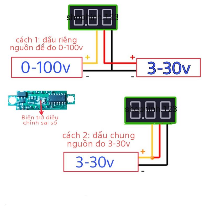 Vôn kế điện tử mini 0.28 inch 3 dây .3,5v-30v