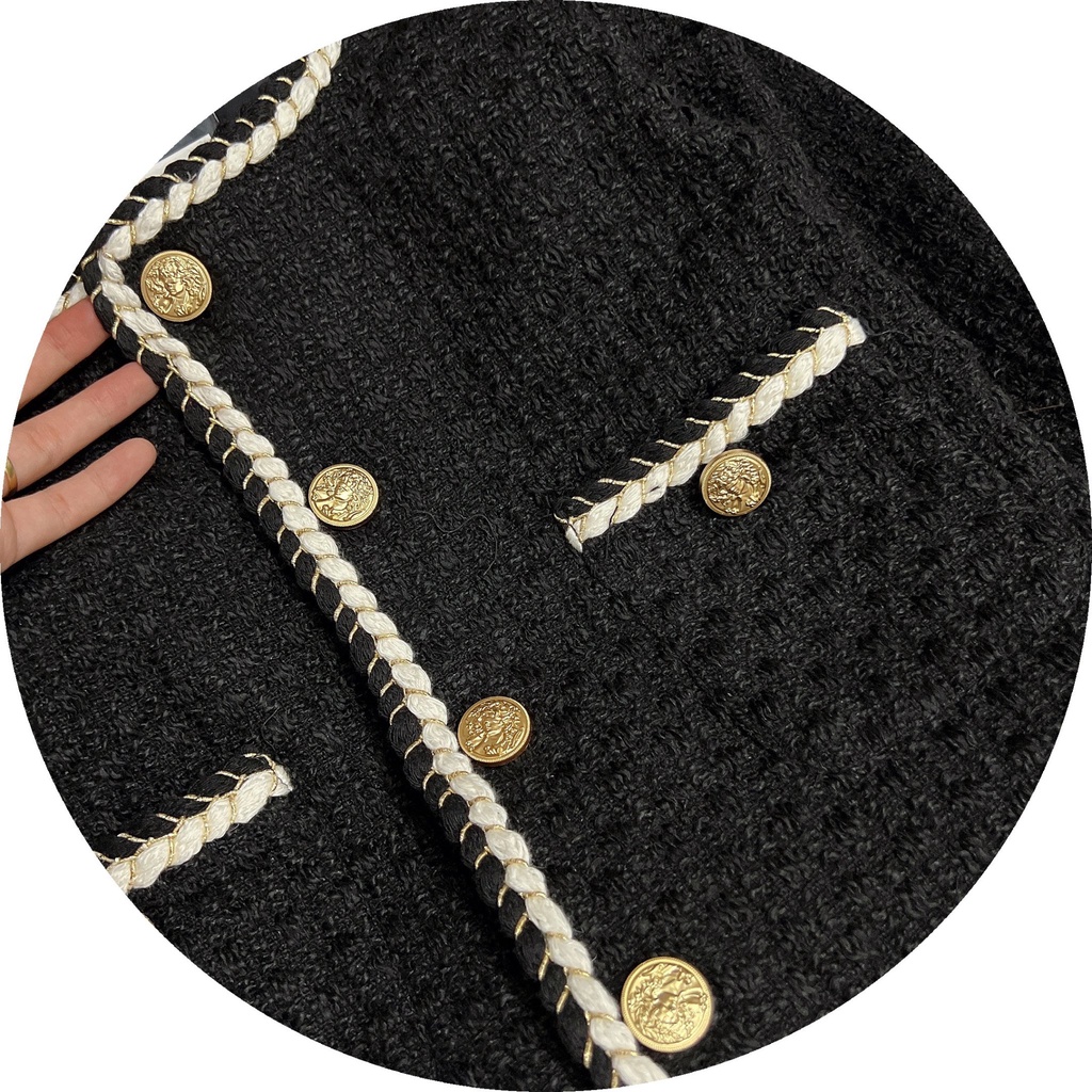 Áo khoác dạ, Áo dạ tweed viền thừng 2 lớp cúc đồng sang chảnh